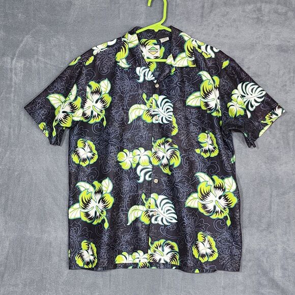 Flip Box Shirt Button Down Hawaiian Style Summer Beach Black Green Medium - Picture 7 of 7